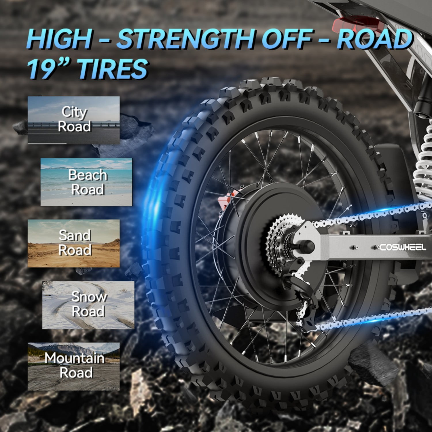 COSWHEEL R19 Electric Dirt Bike for Adults,9000W Peak Motor 60MPH Top Speed 72V/40AH Battary,19x4 Light Off Road Dirtbike Style E-TrailX Electric Dirt Bike UL2849