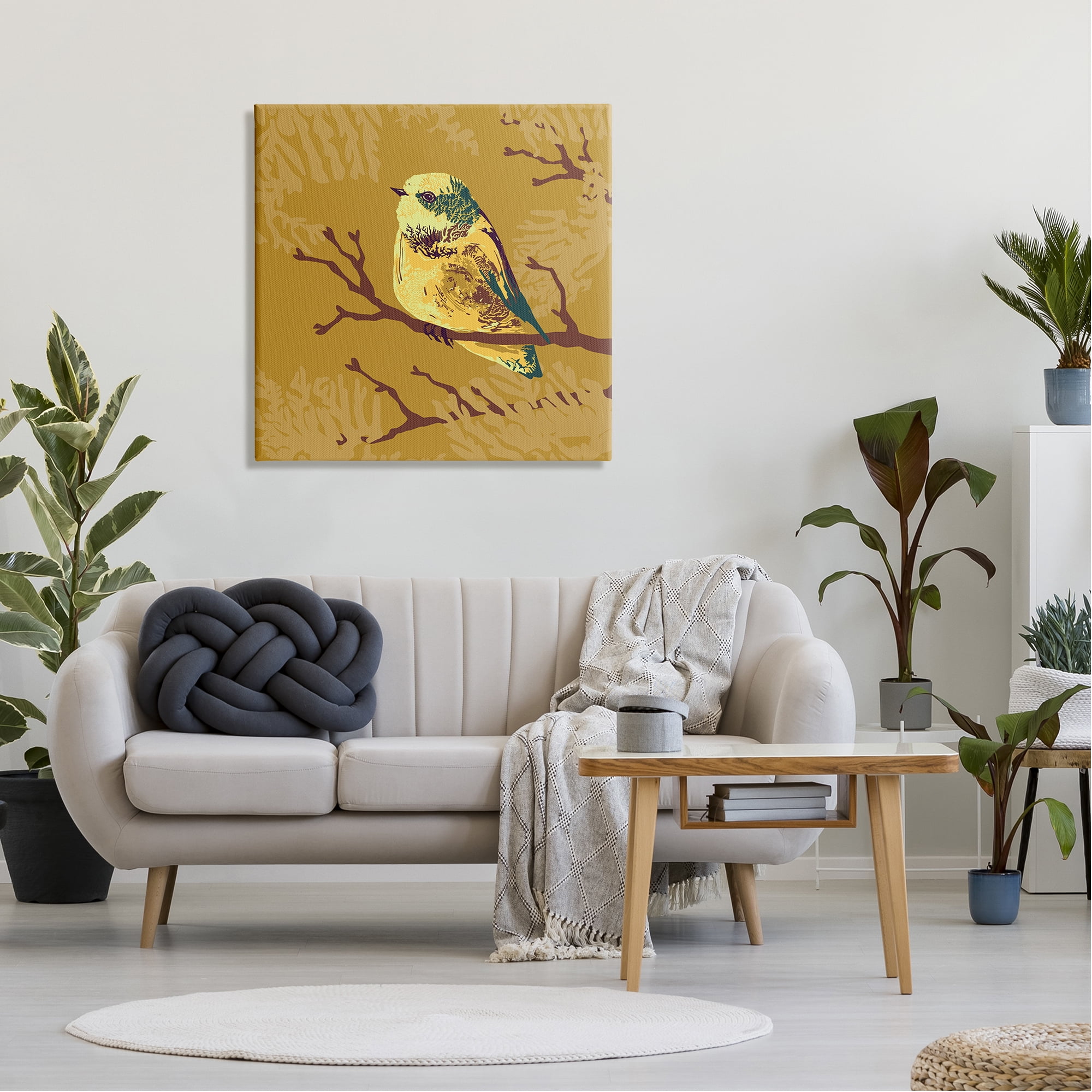 Stupell Industries Small Yellow Bird Perched Wildlife Animal Portrait Graphic Art Gallery Wrapped Canvas Print Wall Art, Design by Verbrugge Watercolor