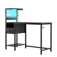 thumbnail image 5 of Black 48" Computer Desk with Power Outlet &amp; USB Ports, Home Office Workstation, Metal Frame, Study Table with Storage Shelves for Bedroom/Office, 5 of 12