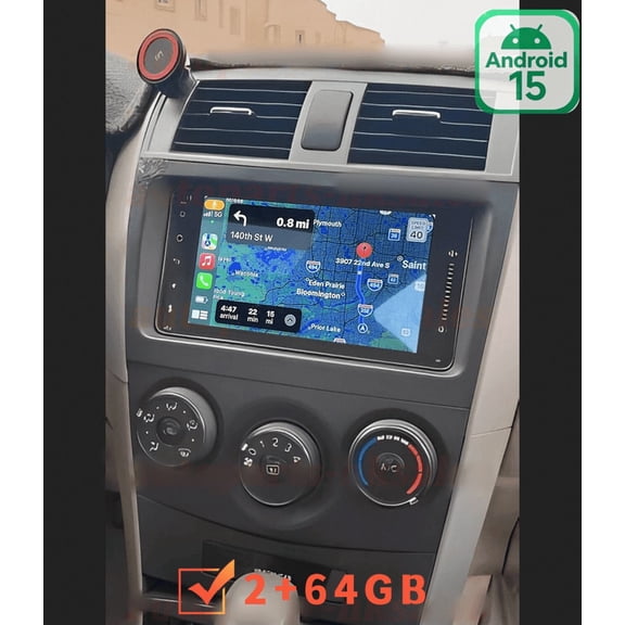 2 64GB Android 15 Car Stereo for Toyota Corolla 2007 2008 2009 2010 2011, 7-Inch with Wireless CarPlay, Android Auto, GPS, SWC, Mirror Link & Backup Camera