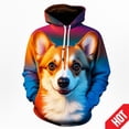 thumbnail image 3 of Sudadera con capucha con estampado de animales Corgi, colores impresos en 3D, divertida, para hombres y mujeres, envío gratuito, sudadera con capucha informal de manga larga, 3 of 5