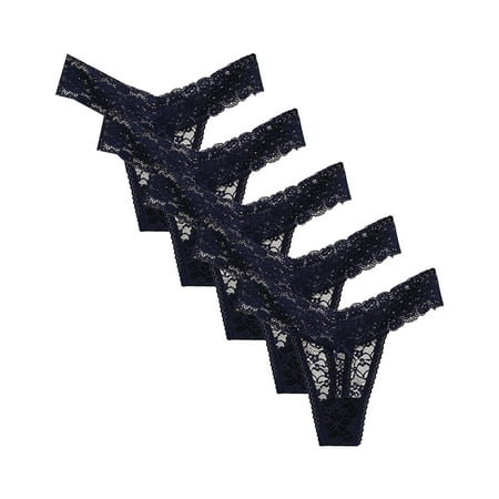 Lace Thongs for Women 5 Pack Seamless Stretch No Show Bikini Underwear Lingerie Sexy See Through Thong Soft Breathe Panties