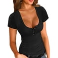 thumbnail image 1 of POINTERTECK T-Shirt Basique Sexy pour Femmes, Coupe Basse, Ajusté, Ajusté, 1 of 4