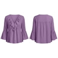 thumbnail image 7 of Mwjwdo Womens Long Sleeve Flare Cuff Ruffle V Neck Dressy Casual Textured Relaxed Fit Peplum Blouse Summer Shirts, 7 of 7
