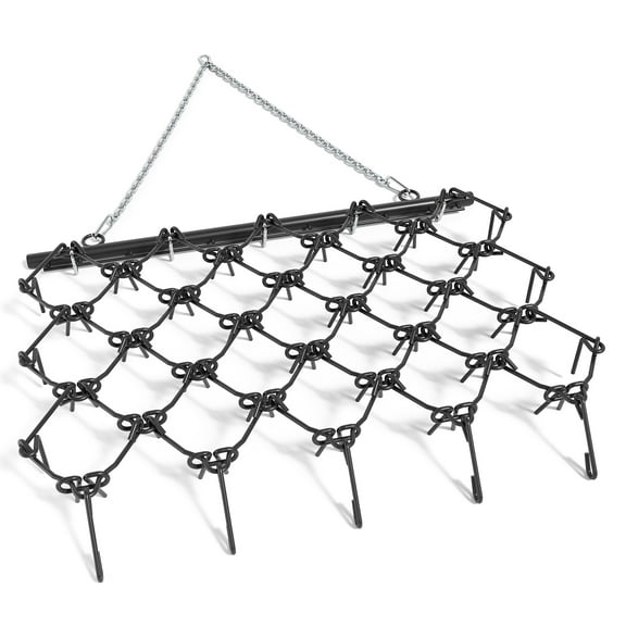 Ataucjin Pre-Assembled Drag Harrow for ATV/UTV，Heavy Duty Rust-Resistant Mesh Harrow with4 Ft Chain, 3/8 Inch Tines for Gravel Driveway, Farm Field Garden