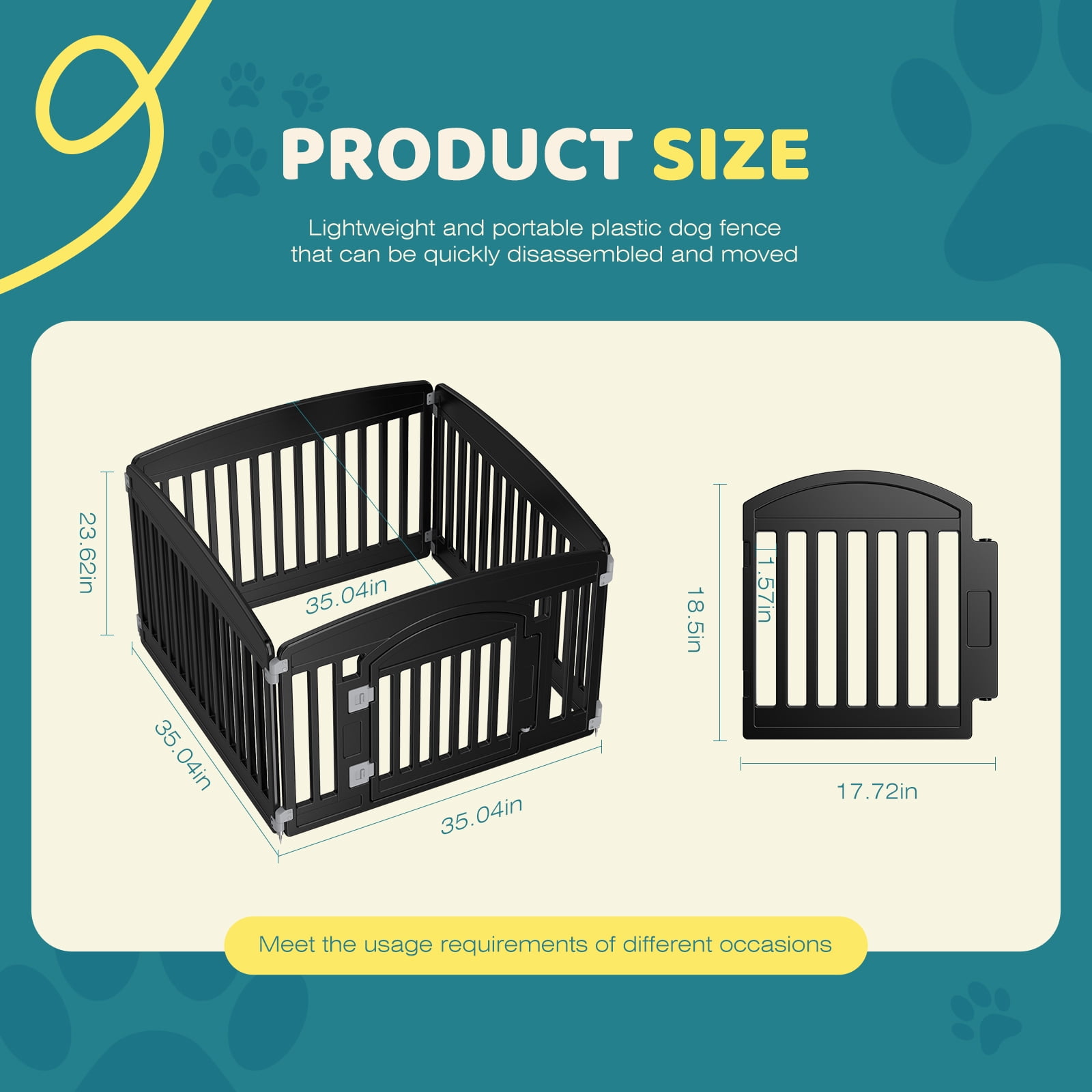 MCQ 24-Inch 4-Panel Indoor Dog Playpen - Foldable Fence for Small Dogs, Apartment Friendly, Easy Storage - Black