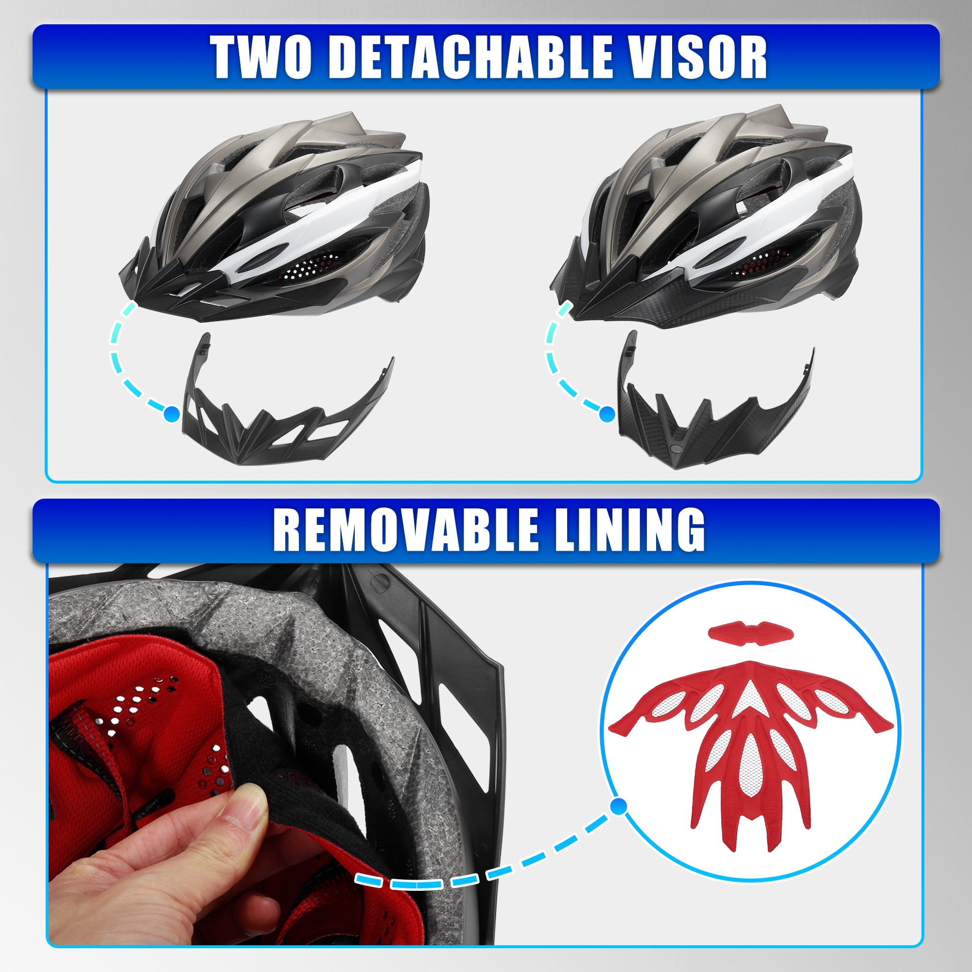 Adult Road Cycling Helmet Mountain Bike Helmet with 2 Sun Visors