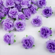 Naler 50 Pcs Purple Stemless Fake Silk Roses,1.6 Artificial Flowers Heads Bulk for Wedding Bouquets Party Birthday Decors