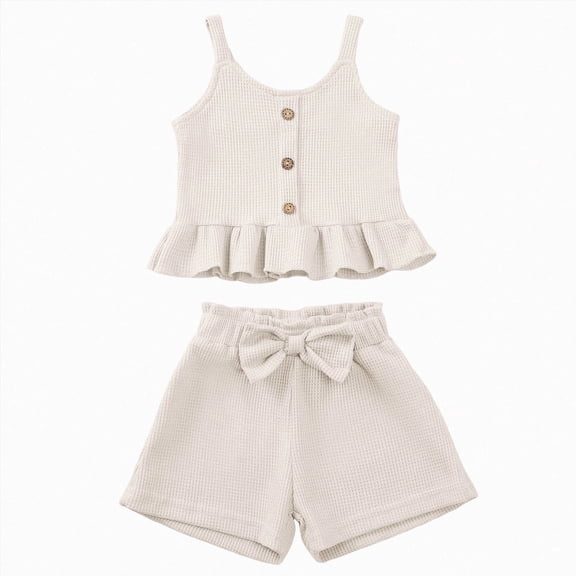 Toddler Baby Girl Outfits Solid Summer Clothes Solid Color Waffle Sleeveless Ruffle Tank Tops Shorts Set Cute Infant Clothes