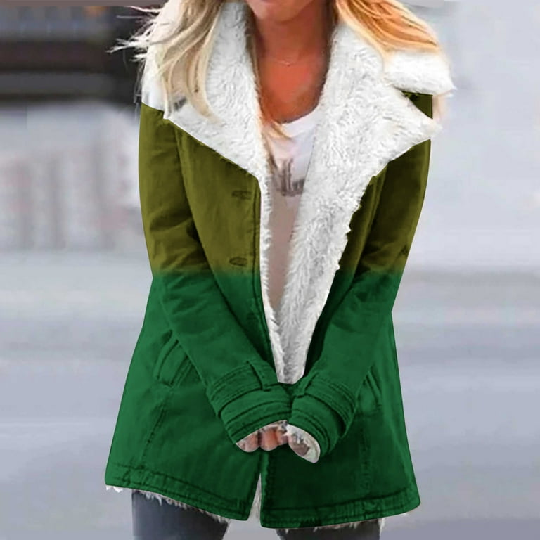 Fanxing Winter Coats for Teen Girls Tie Dye Printed Pea Coat Juniors Plus Size Fleece Sherpa Jacket Thicken Warm Jackets Overcoat Green XXL Walmart