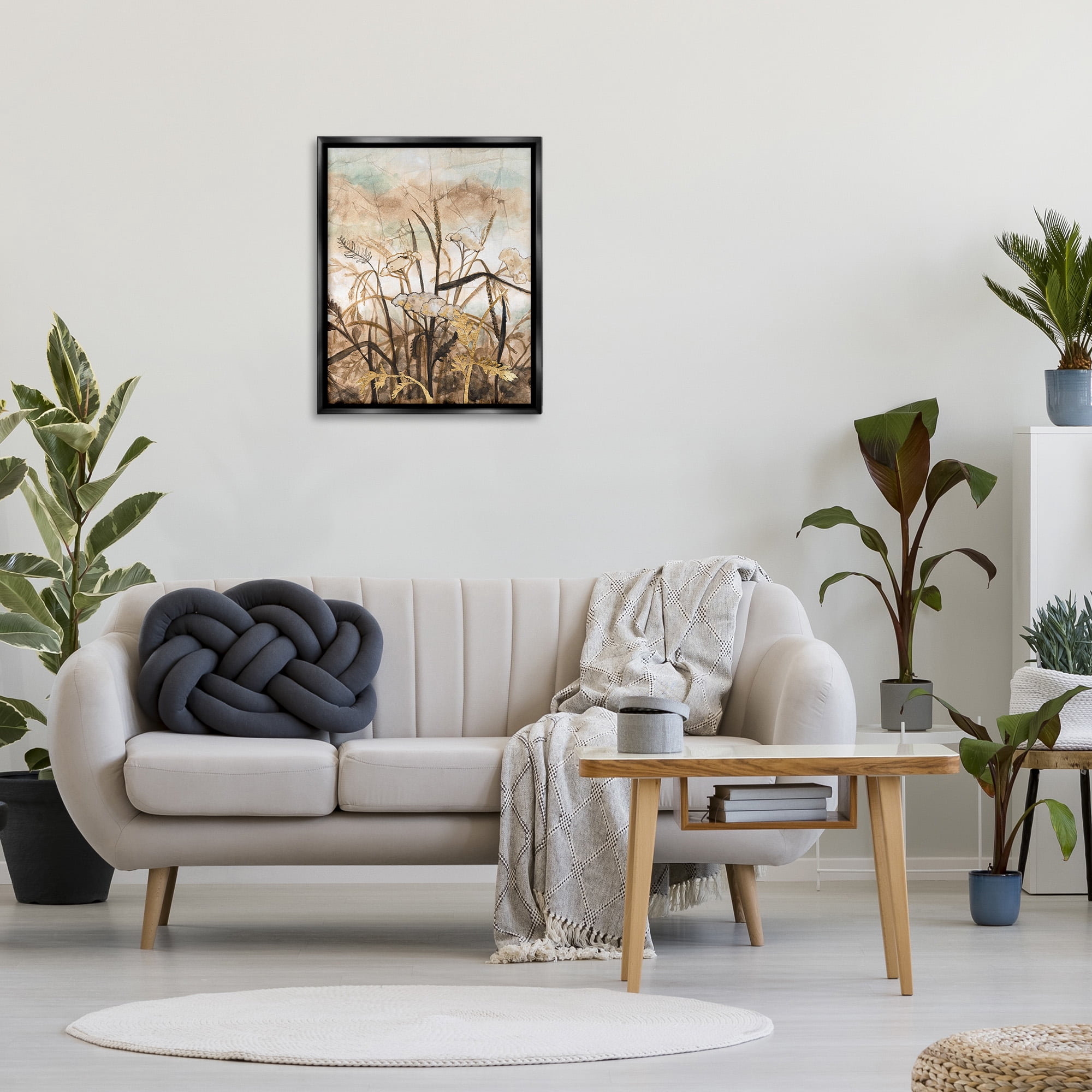 Stupell Industries Abstract Neutral Landscape Landscape Painting Black Floater Framed Canvas Art Print Wall Art, 25 x 31