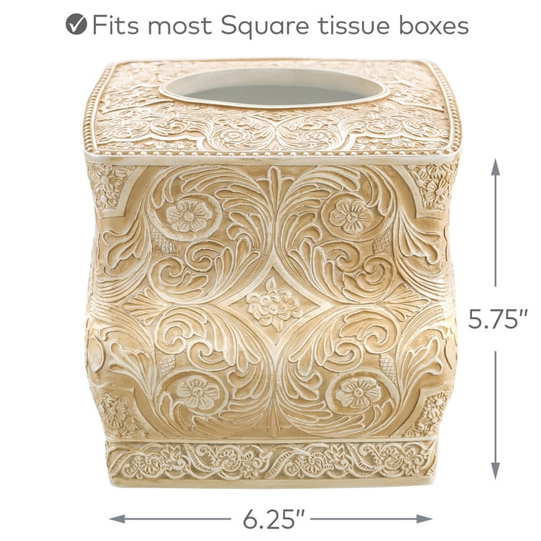 SPRINGS GLOBAL Ceramic Tissue Box Cover IVORY SILVER Elegant Ornate Decor  R17