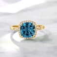 thumbnail image 5 of Gem Stone King 10K Yellow Gold London Blue Topaz and White Diamond Women's Engagement Ring (3.05 Cttw, Cushion 8MM, Size 5), 5 of 7