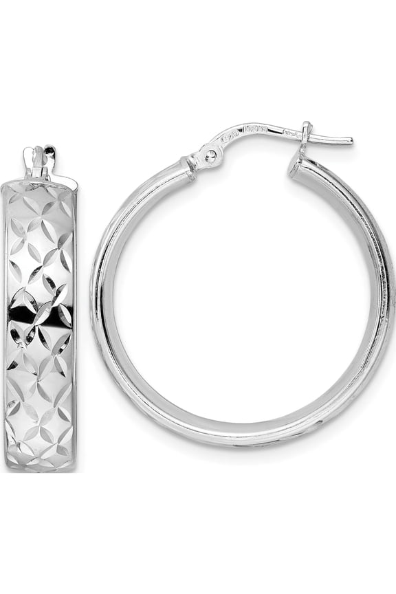 Sterling Silver Jbsp's Rhod-Plated Polished D/C Hoop Earrings (27.78 X 25.46) Made In Italy qle1376