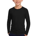 thumbnail image 2 of ZyeKqe Boys Girls Long Sleeve Tops Casual Crewneck Lightweight Stretch Fitness Running Workout Tee Shirts for Kids(11-12Years,Black), 2 of 8