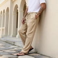 thumbnail image 4 of Domuza Men's Casual Linen Pants Summer Beach Trousers Loose Fit Straight-Legs Elastic Drawstring Waist Yoga Trousers Brown M, 4 of 5