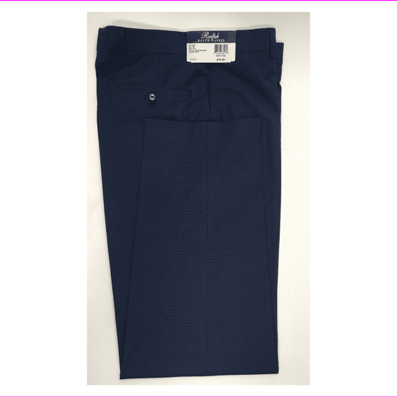 Ralph Lauren Men ComfortFlex, Classic Fit, Flat Front, Plaid Blue Pants 38x30