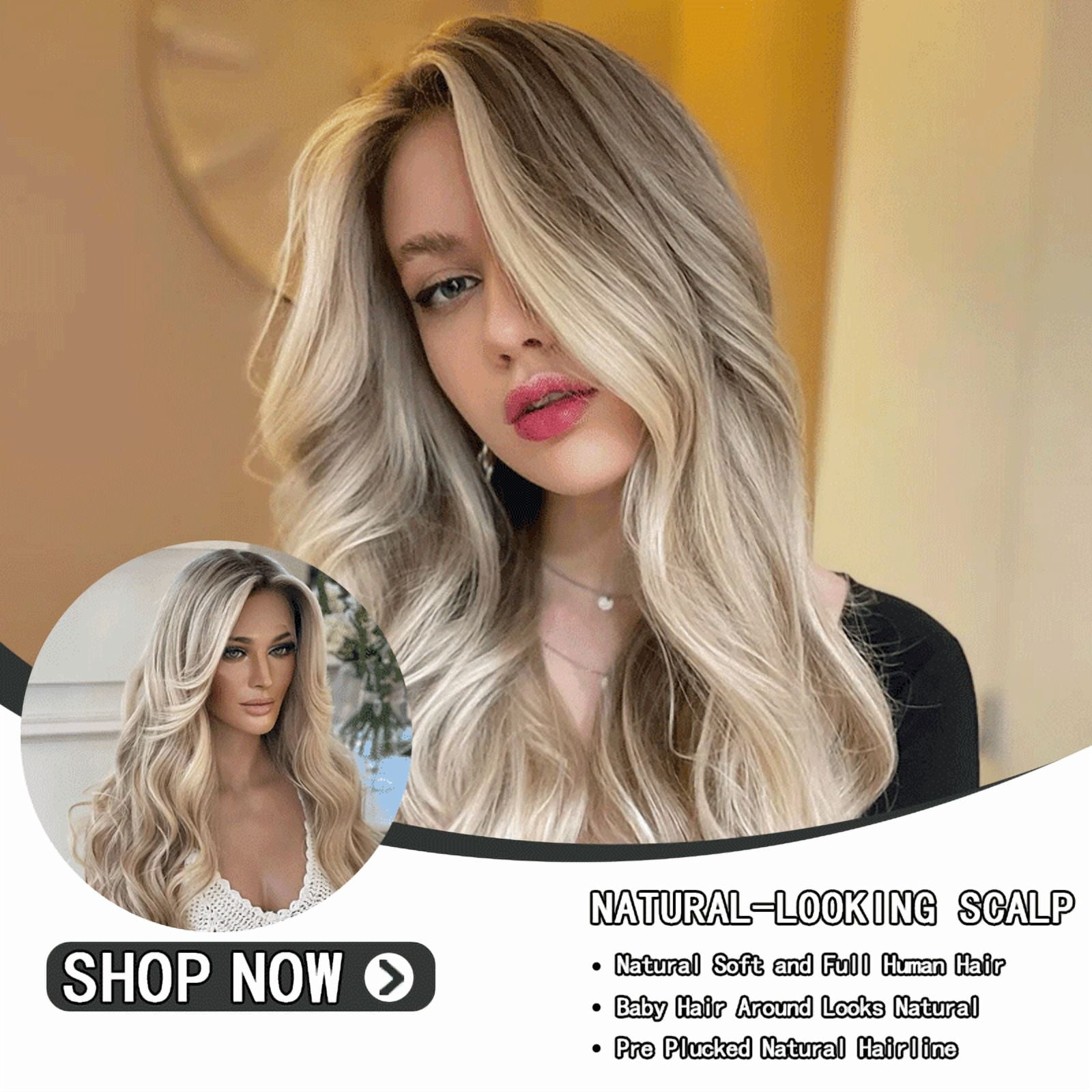 180% Density Smoky Ash Blonde Highlight Colored Human Hair 13x4 Lace Front Wig With Premium Soft Roots Glueless Body Wave Brazilian Virgin Human Hair Preplucked Baby Hair Easy To Wear For Women