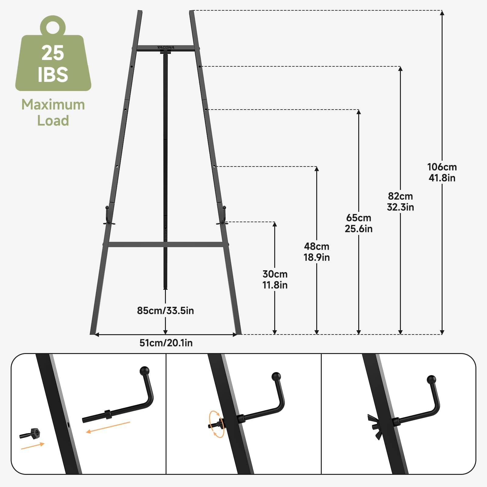 Yacona Easel Stand for Sign, Adjustable Metal Easels for Display with Adjustment Chain, Heavy Duty Poster Stand, for Wedding Sign Poster Painting Displays, Black