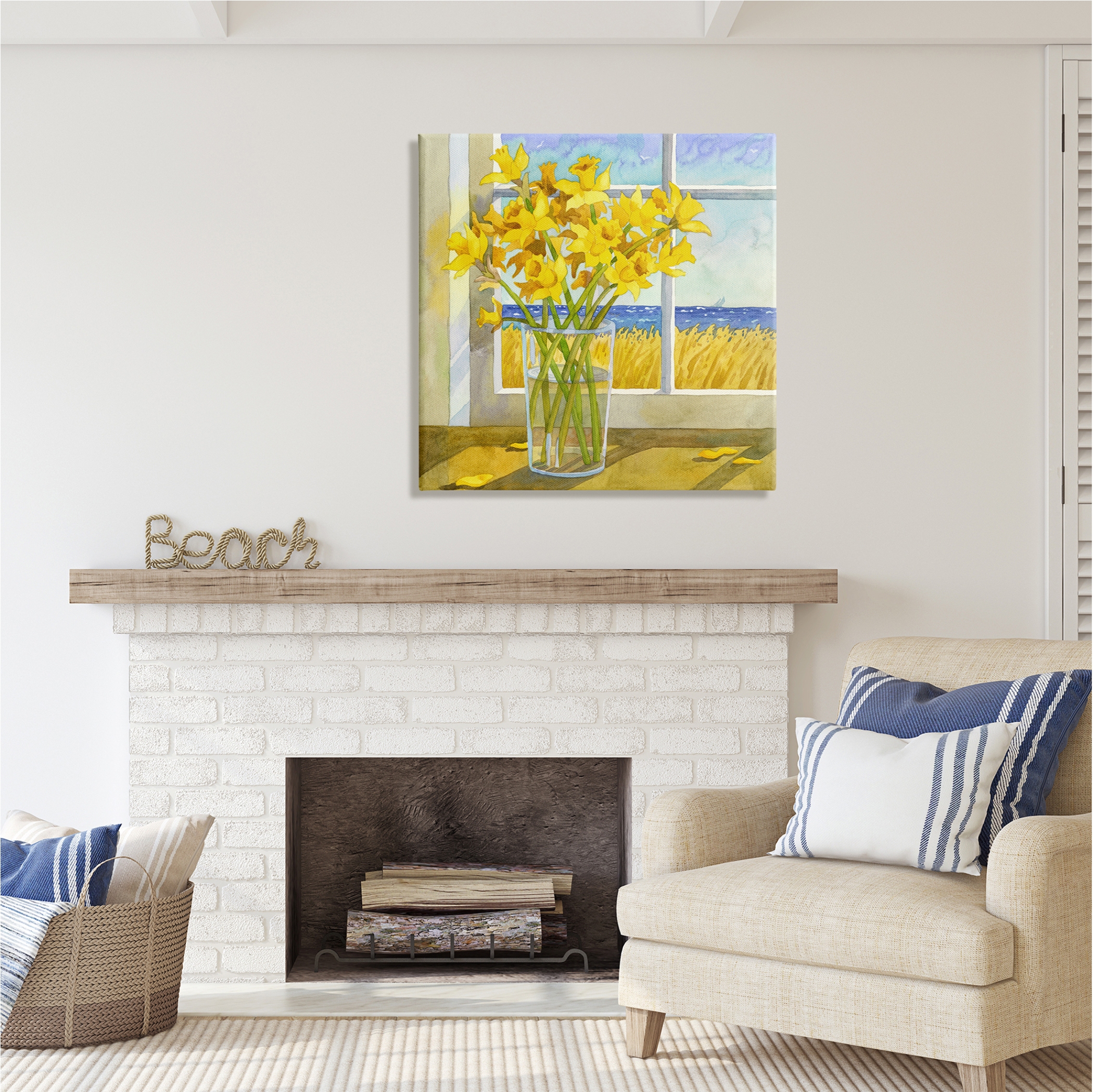 Stupell Industries Daffodils in Seaside Window Botanical & Floral Painting Gallery Wrapped Canvas Print Wall Art, 30 x 30