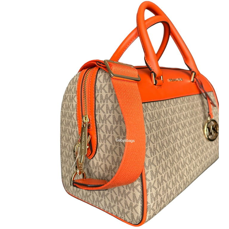 Michael Kors MK Jet Set Travel Medium Duffle Bag Satchel Poppy Orange Sand  MK