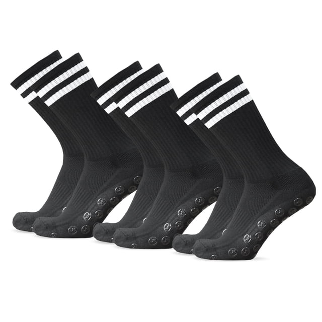 yeacher 3-Pack Breathable Anti-Slip Football Socks - Black, Polyester Blend with PVC Grip, Moisture-Wicking, Sizes 38-44, Durable & Comfortable Design