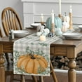 thumbnail image 4 of Smile Pumpkin Eucalyptus Leaves Thanksgiving Buffalo Plaid Fall Table Runner 13 x 48 Orange, 4 of 7
