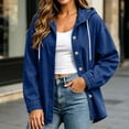 thumbnail image 5 of Smsaxvxz Women's Denim Hooded Jacket Fall Fashion Oversized Drawstring Button Jean Coat with Pockets Dark Blue XL, 5 of 9