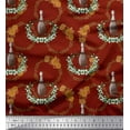 thumbnail image 1 of Soimoi Red Cotton Voile Fabric Bottle & Wreath Floral Fabric Prints By Yard 56 Inch Wide, 1 of 3