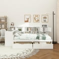 thumbnail image 4 of Wooden L-Shape Daybed with Seven Storage Cabinets and Two Storage Drawers, Multi-functional Bed with Study Desk and Built-in Bookshelf, White, 4 of 17