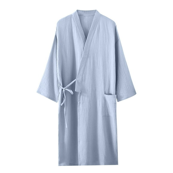 Bocqde Robe for Women Casual Solid Color Knot Bathrobe Soft Lightweight Cotton Nightgown with Pocket