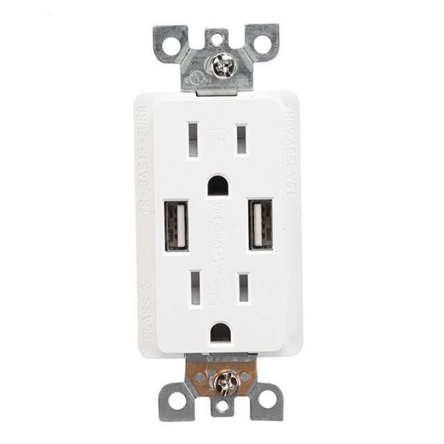 TR-BAS15-2USB Cargador doble USB con receptáculo a prueba de manipulaciones dúplex de 15A Toma de pa CACAGOO Enchufe