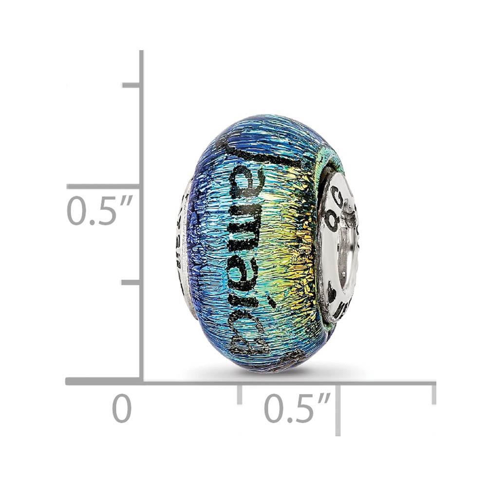 925 Sterling Silver Reflections Jamaica Orange Dichroic Glass Bead Charm 12.73x9.09mm Wide Pendant Necklace for Women