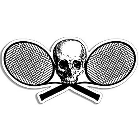 Skull and TENNIS RACKETS Shaped Sticker Decal (player funny) Size: 3 x 6