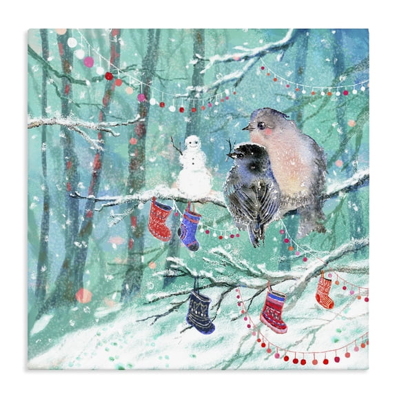 Stupell Industries Cottage Birds with Winter Stockings Canvas Art, 17 x 17, by Verbrugge Watercolor