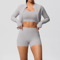 thumbnail image 2 of KHONTS 3 Piece Workout Sets for Women High Waist Seamless Shorts Crop Tops Jacket Gym Yoga Outfit Stretchy Sports Bra Set Grey XL, 2 of 3
