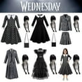 thumbnail image 1 of Conjunto de disfraces de fiesta de la serie Wednesday Addams para mujeres, niños y niñas, bolsa de vestir, pelucas, regalos de disfraces, 1 of 3