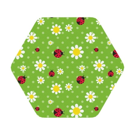 

Matuu Daisies And Ladybugs for Cup Coasters Set of 6 Leather Coasters Desk Coasters for Office Measures 4” x 4” Hexagon