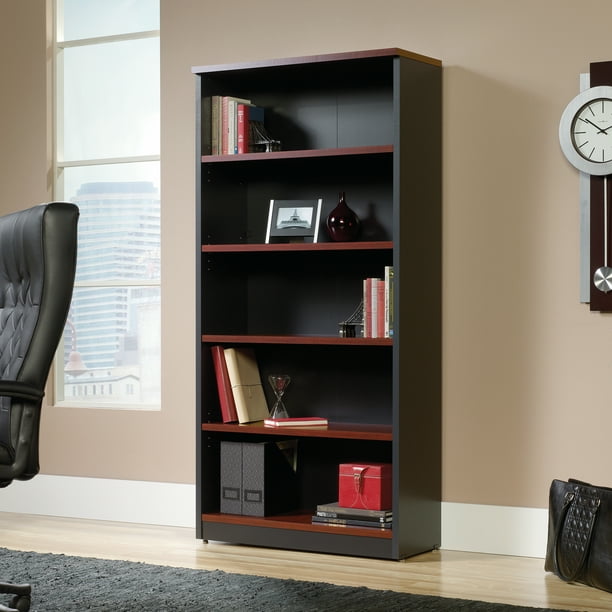 Sauder Via Tall 5Shelf Wood Library Bookcase, Classic Cherry Finish