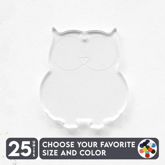 25 Units Acrylic Keychains Owl 1/8" Thick – Clear or Solid Color – (Size 2.5") Made in USA