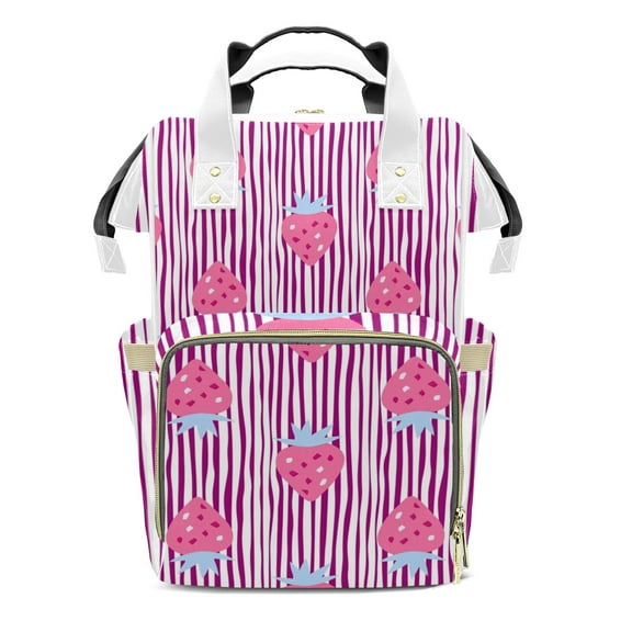 Abstract Strawberry Diaper Backpack – Large Capacity, Insulated Baby Bottle Pocket, Multifunctional Mommy Bag for Boys & Girls