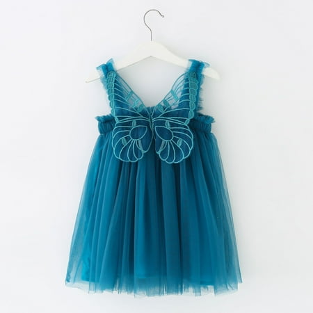 

Hunpta Kids Girls Lace Butterflywings Summer Sleeveless Chic Layered Tulle Tutu Dress Princess Birthday Party Dress 1-6Y