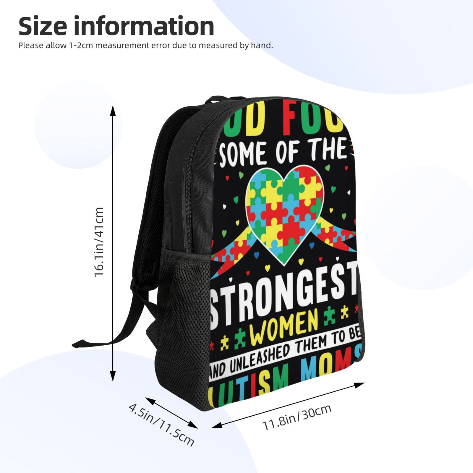 Xecao I Love With Autism Print School Backpack with Laptop Compartment Small Travel Laptop Backpack for Women Men Waterproof College Backpack Simple School Bag