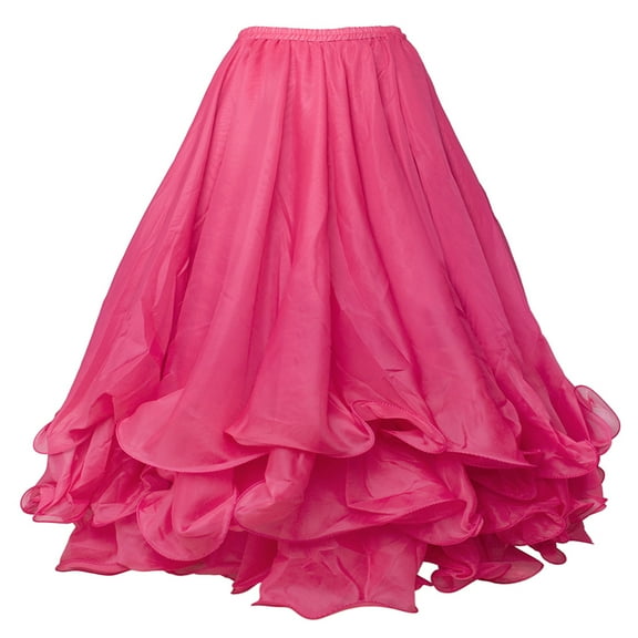 BellyLady Belly Dance Skirt Halloween Tribal Chiffon Tiered Maxi Full Skirt-ROSERED