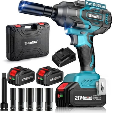 Seesii 1/2'' Cordless Impact Wrench 1000N.m, 2400RPM High Torque 740ft-lbs Brushless Impact Gun, Powered Impact Driver w/ 2x 4.0Ah Batteries & Fast Charger for Truck Tires, Automotive Repair, WH760