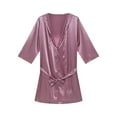 thumbnail image 4 of Men's Silky Satin Robe Solid Color Kimono Long Sleeve Bathrobe with Belt Lightweight Soft Comfort Short Loungewear Nightwear, 4 of 4