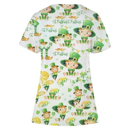 

Women Tops SUWHWEA Scrub Tops Women s Fashion St. Patrick s Day Printed V-neck Short Sleeve Pocket Workwear Top on Clearance