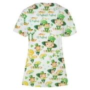 Cameland Women's St. Patrick's Day Print Scrub Tops V-Neck Fun T Shirts Workwear Nurse Uniform Tee with Pockets