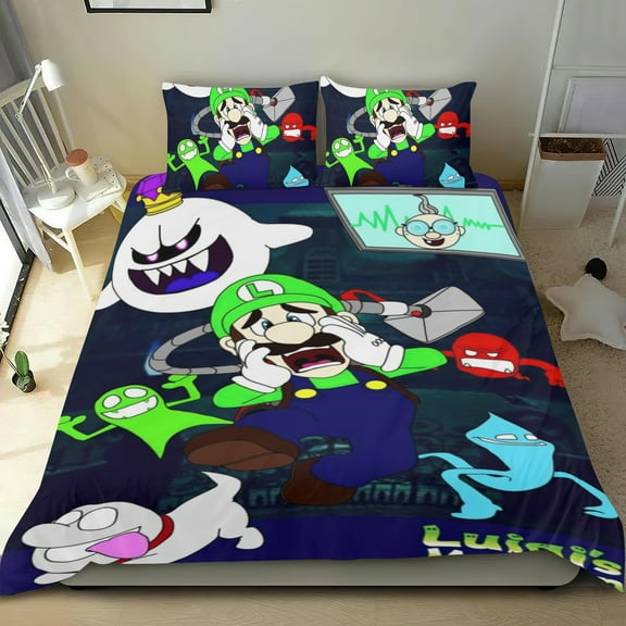 luigis mansion Themed Bed Sheet Set Three Piece Set 53x79 In ches Comfortable And Skin Friendly Unique Design Creating A Star Studded Night Home Decor Gifts For Family Friends fans