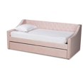 thumbnail image 2 of Baxton Studio Raphael Pink Velvet Upholstered Twin Size Daybed with Trundle, 2 of 11